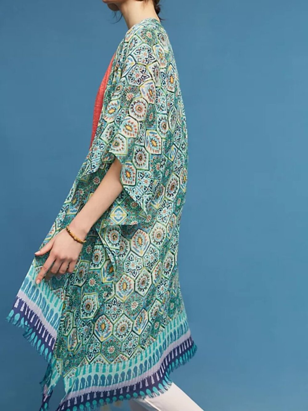 Subtle Luxury Geometric Medallion Tile Eyelash Fringe Duster Kimono One Size